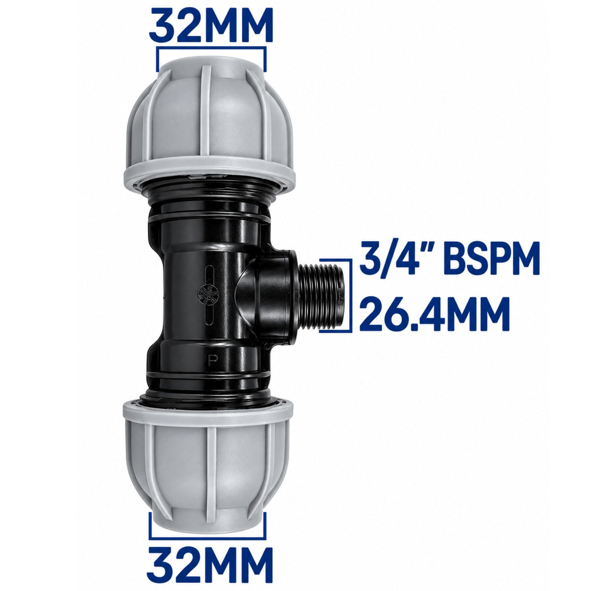MDPE Tee Fitting 20mm 25mm 32mm with 3/4" BSP Brass Lever Tap Hose Connector