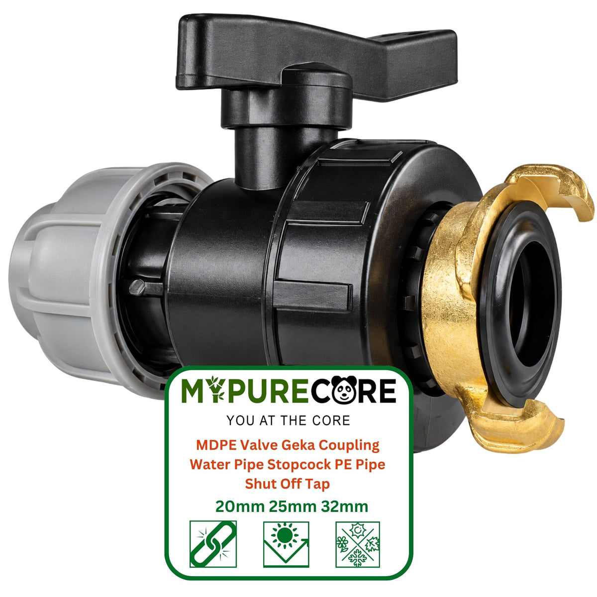 MDPE Valve Brass GEKA Claw Coupling Adapter Water Pipe Shut Off Tap 20mm 25mm 32mm