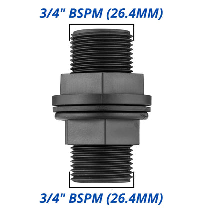 Water Butt Connector Kit 3/4" BSP with Full Flow PP Ball Valve & MDPE Straight Compression Fitting 20mm 25mm 32mm for Rainwater Tanks & Irrigation