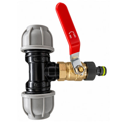 MDPE Tee Fitting 20mm 25mm 32mm with 3/4" BSP Brass Lever Tap Hose Connector