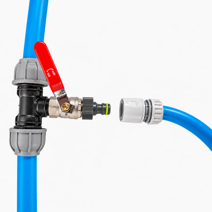 MDPE Tee Fitting 20mm 25mm 32mm with 3/4" BSP Brass Lever Tap Hose Connector