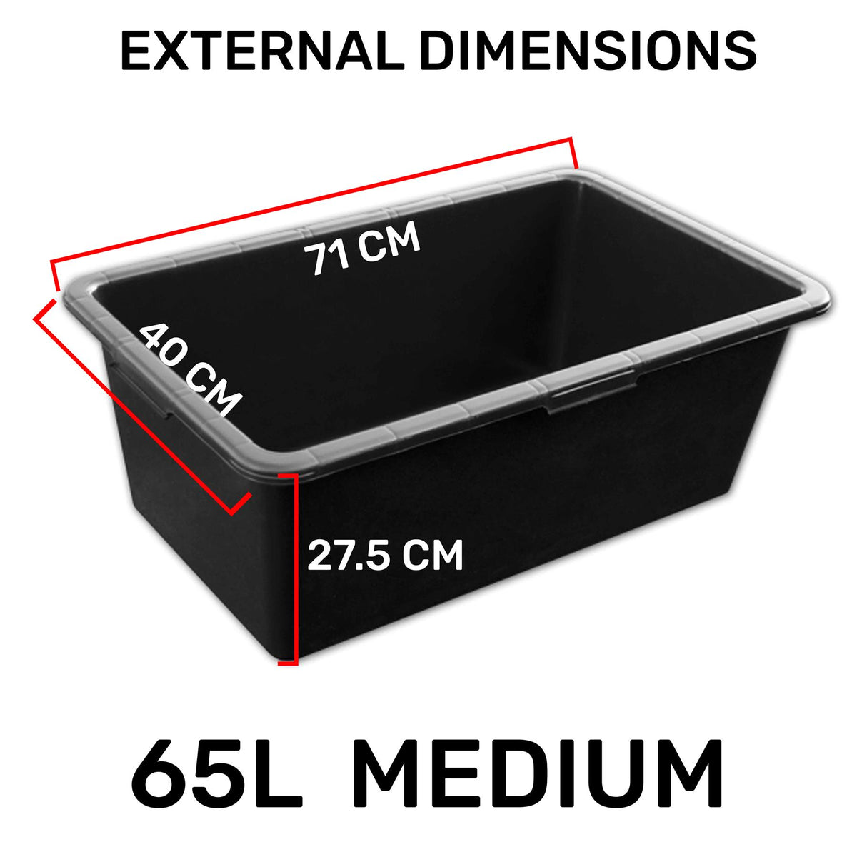 Black Mixing Tub Heavy Duty Rectangular Plastic Utility Container for Mortar Plaster Gardening Storage DIY Use Durable Multi Purpose Tray for Builders Home Garden Workshop