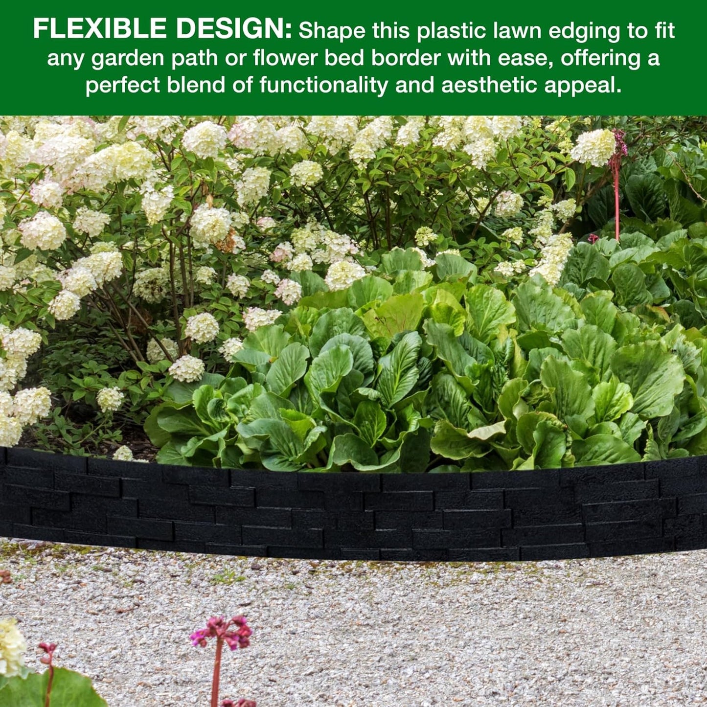 Black, Brown, Gray Stone Effect Lawn Edging 2.3m - Flexible Plastic Garden Border for Flower Beds & Paths | Weather-Resistant & Recyclable Palisade | Easy Install Edging for Grass, Gravel & Landscape