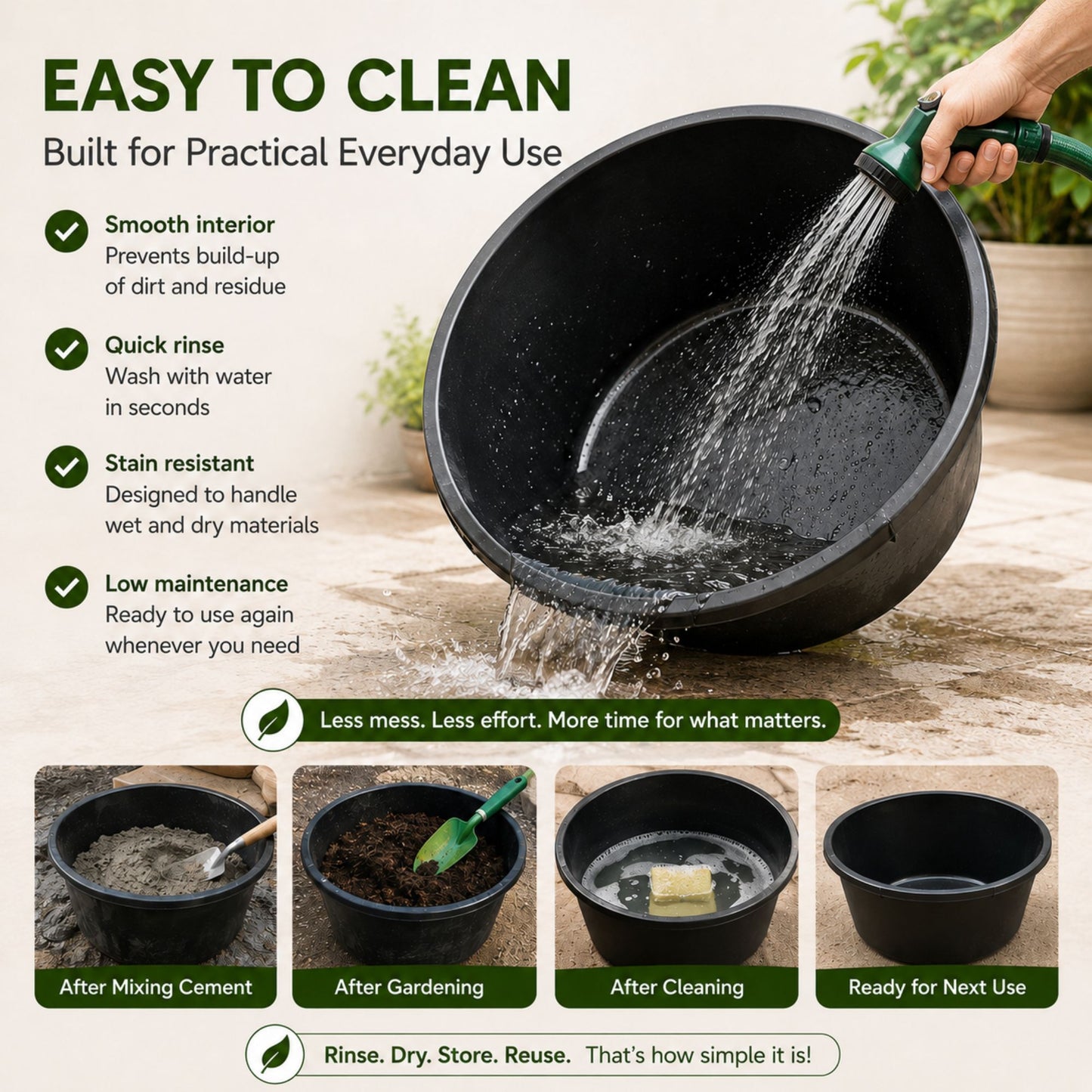 Round Mixing Tub Heavy Duty Plastic Utility Tub - Multi-Purpose PVC Container for Mortar, Plaster, Cement, Fillers, Gardening, Storage & DIY (45L / 65L / 90L)