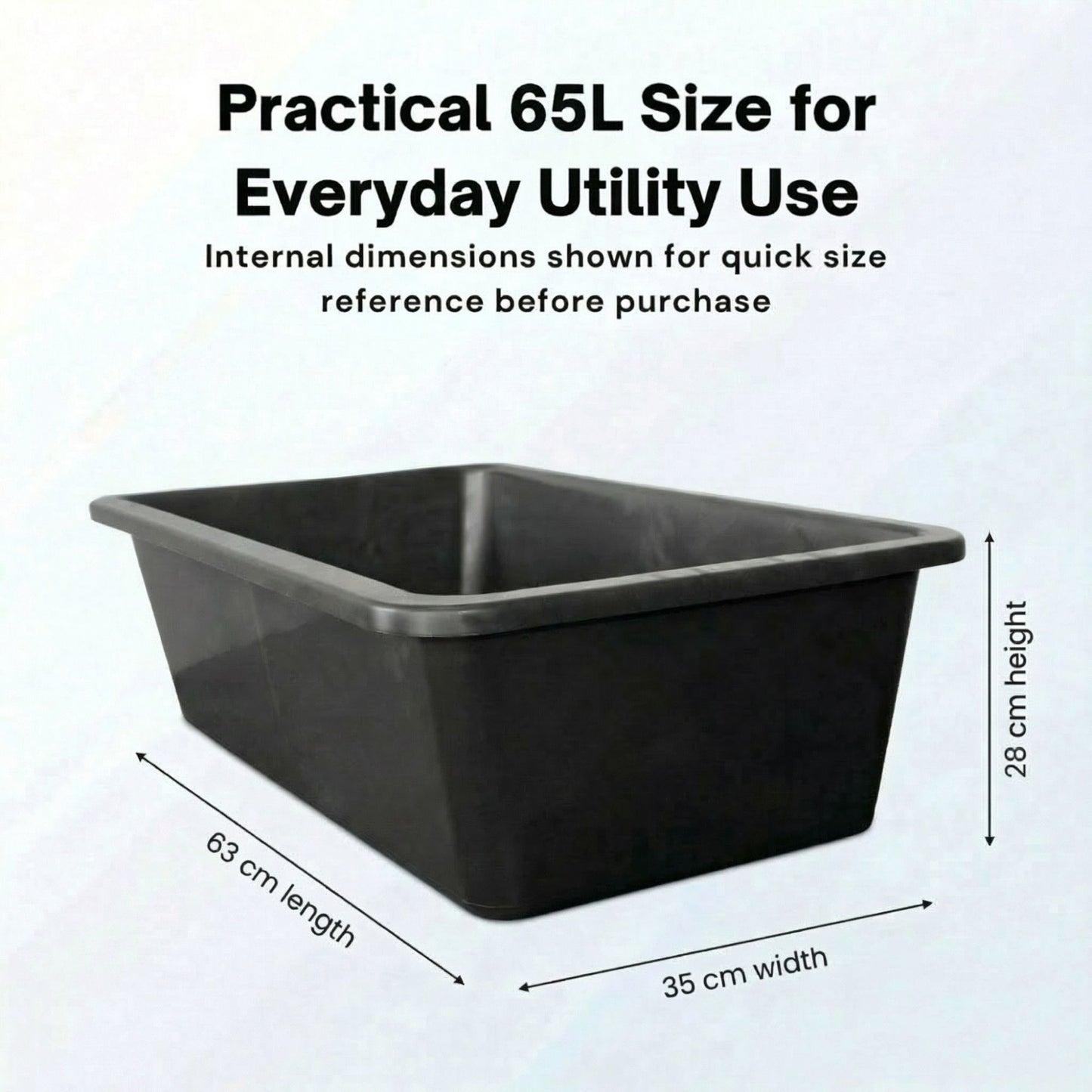 Black Mixing Tub Heavy Duty Rectangular Plastic Utility Container for Mortar Plaster Gardening Storage DIY Use Durable Multi Purpose Tray for Builders Home Garden Workshop