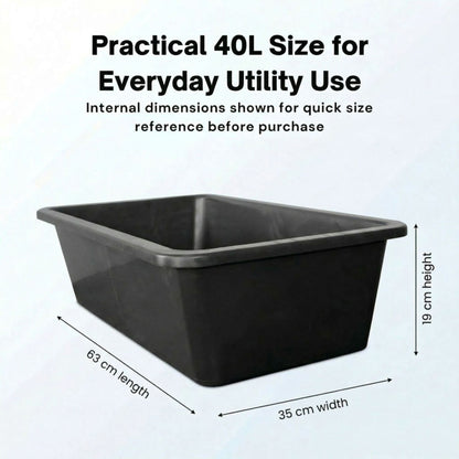 Black Mixing Tub Heavy Duty Rectangular Plastic Utility Container for Mortar Plaster Gardening Storage DIY Use Durable Multi Purpose Tray for Builders Home Garden Workshop