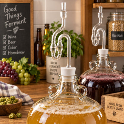 Fermentation Airlock Kit 6-Chamber Clear Plastic with White Rubber Bung KZ32 Cap Home Brew Wine Beer