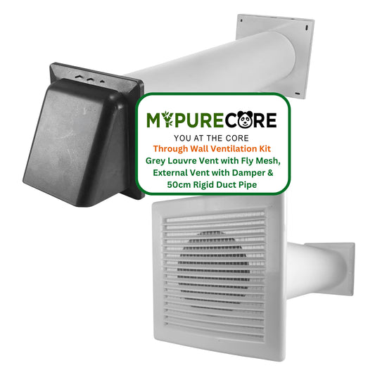 Through Wall Ventilation Kit – Louvre Vent with Fly Mesh, External Vent with Damper & 50cm Rigid Duct Pipe – Air Vent Cover for Bathroom, Kitchen, Home & Commercial Use