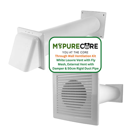Through Wall Ventilation Kit – Louvre Vent with Fly Mesh, External Vent with Damper & 50cm Rigid Duct Pipe – Air Vent Cover for Bathroom, Kitchen, Home & Commercial Use