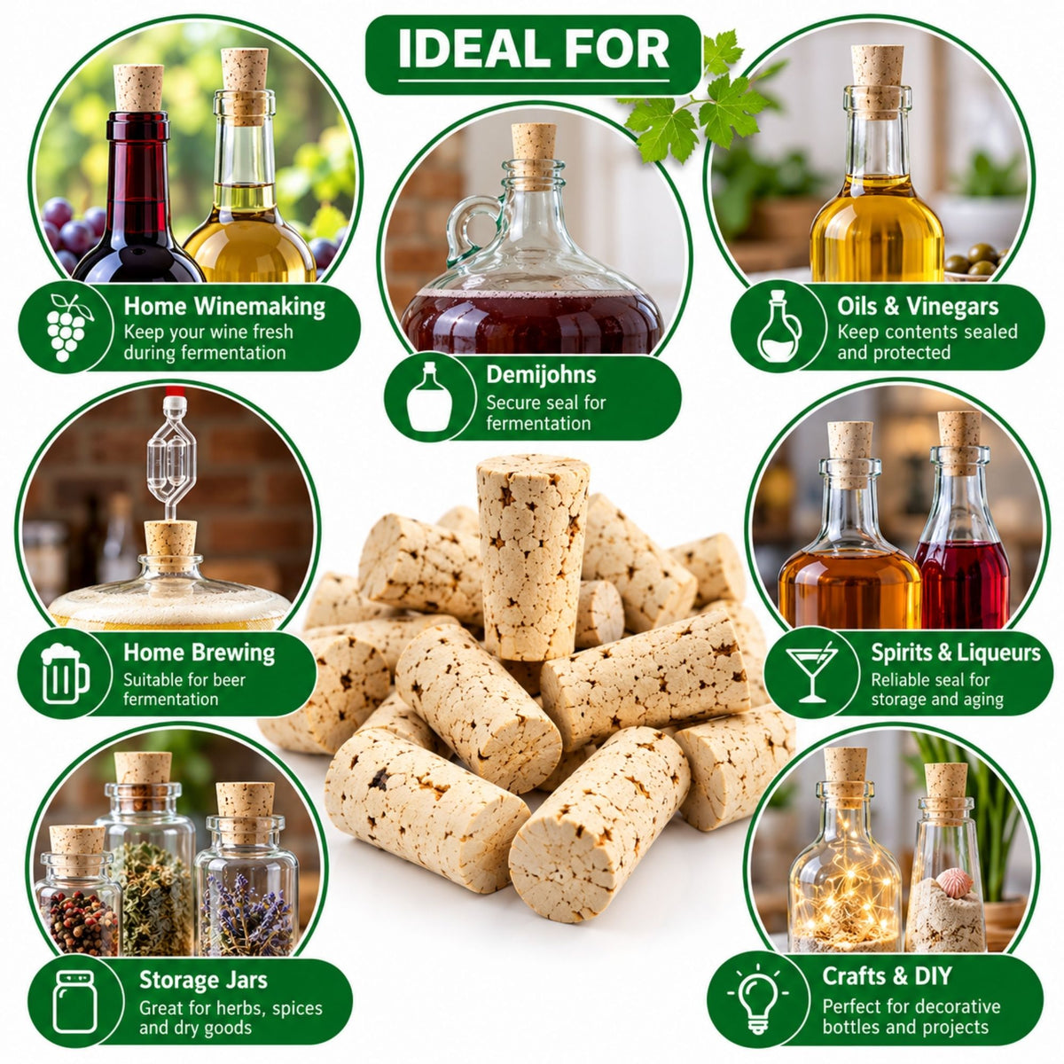 Cork Bottle Stoppers 23/18mm Tapered Natural Cork Bungs Wine Brewing Demijohn Seal 10-50 Pack