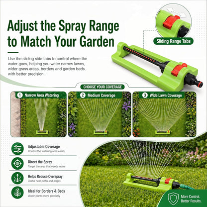 Garden Sprinkler Oscillating - 16 Jet Nozzles Adjustable Lawn Water Sprayer
