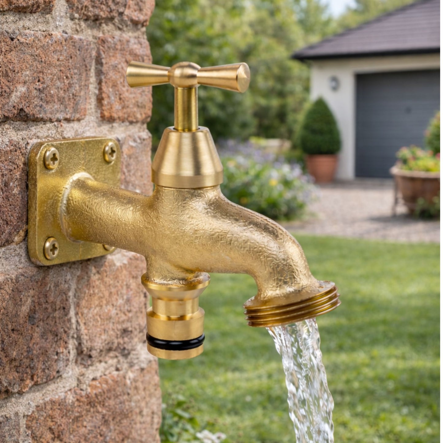 Brass Bib Tap 3/4" BSP Thread - Garden Tap with Quick Connect Inlet Outdoor