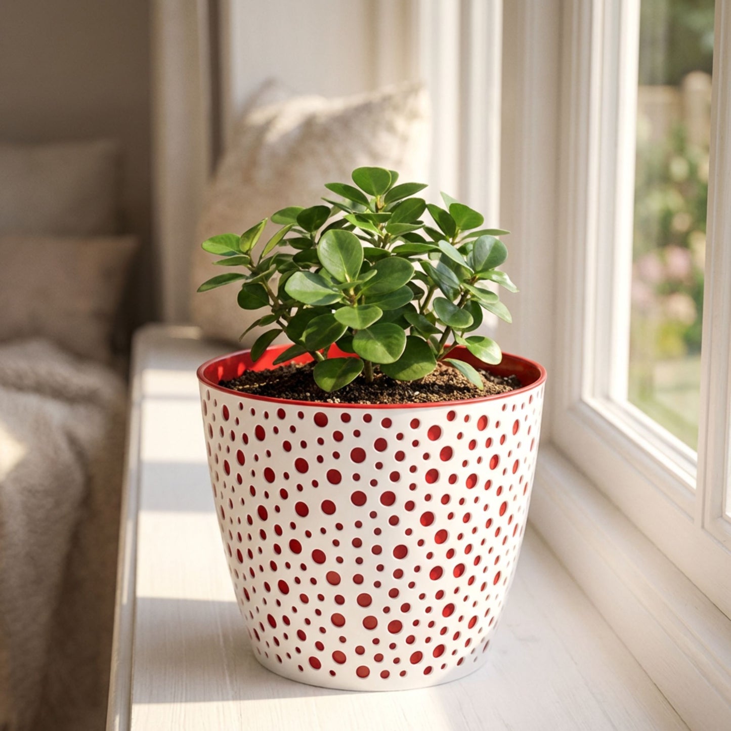 Flower Pot 19cm Decorative Modern Dotted Design Plastic Planter Round Plant Pot