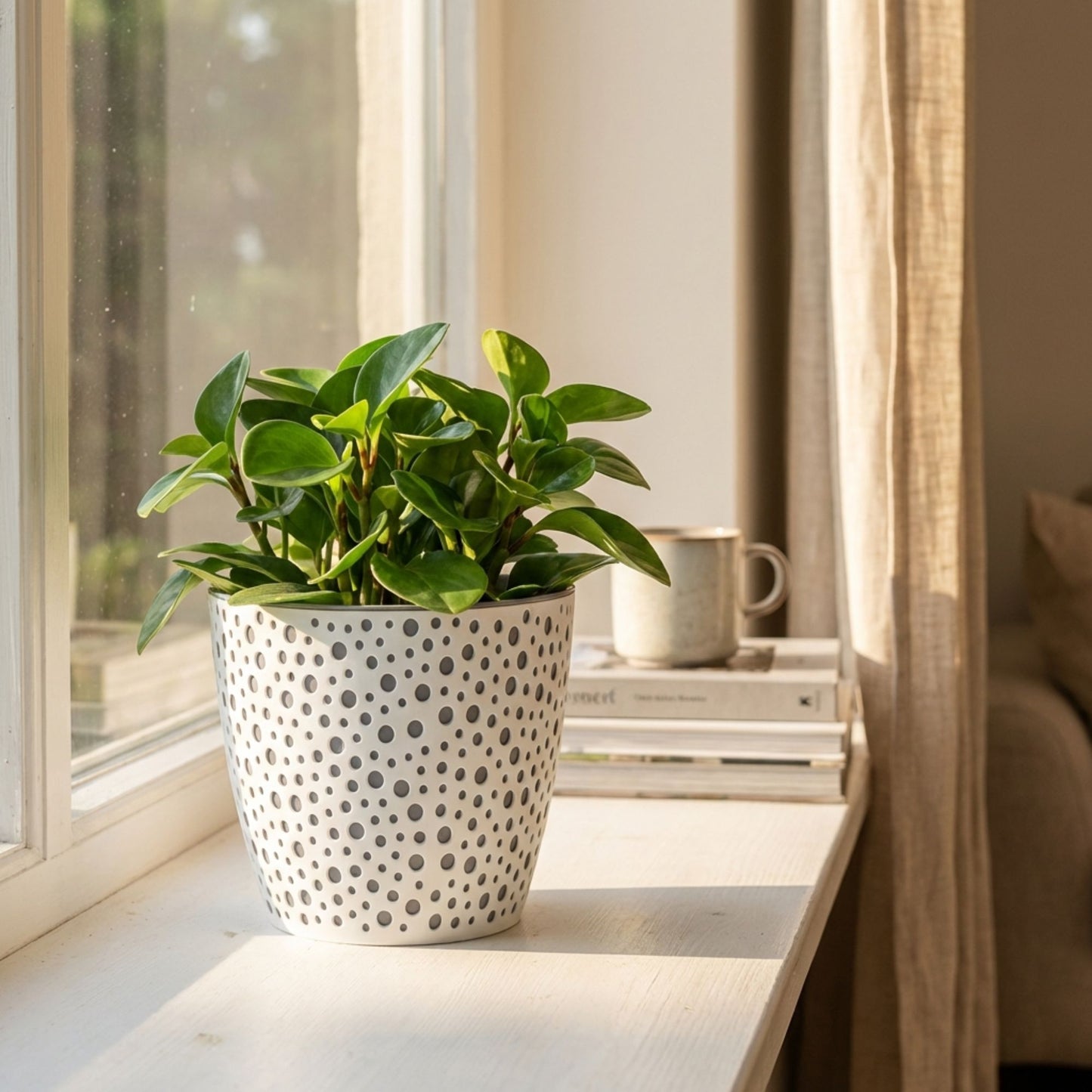 Flower Pot 19cm Decorative Modern Dotted Design Plastic Planter Round Plant Pot