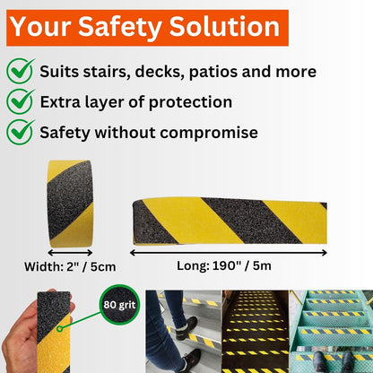 Anti Slip Grip Tape Black Yellow 80 Grit for Stairs Decking and Outdoor Use