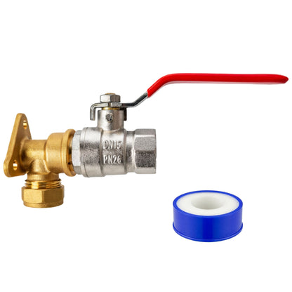 Garden Outdoor Tap Kit with 15mm Brass Compression Wall Plate – Tap Options with Hose Connector Compatibility, PTFE Tape Included for Garden Watering, Irrigation, Outdoor Use