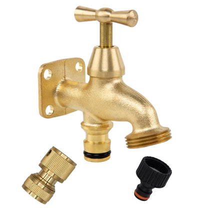 Brass Garden Tap Kit – 3/4" BSP Outdoor Bib Tap with Female Tap Connector & Solid Brass Hose Connector, Heavy-Duty Quick Connect for Garden & Irrigation Rooster/Classic Handle