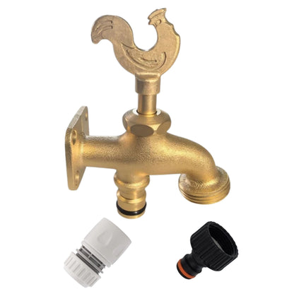 Brass Garden Tap Kit with Hose Connectors – 3/4" BSP Outdoor Bib Tap, Female Tap Connector & Female Hose Connector, Quick Connect Water Tap Set Rooster/Classic Handle