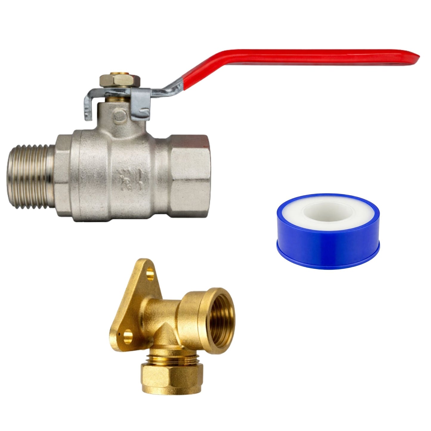Garden Outdoor Tap Kit with 15mm Brass Compression Wall Plate – Tap Options with Hose Connector Compatibility, PTFE Tape Included for Garden Watering, Irrigation, Outdoor Use