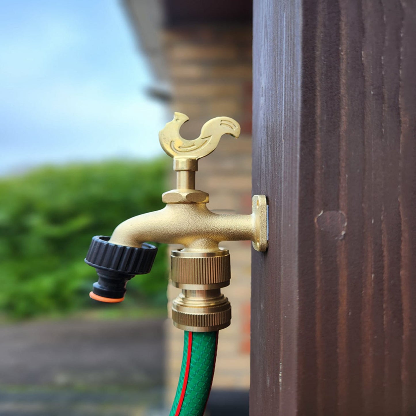 Brass Garden Tap Kit – 3/4" BSP Outdoor Bib Tap with Female Tap Connector & Solid Brass Hose Connector, Heavy-Duty Quick Connect for Garden & Irrigation Rooster/Classic Handle