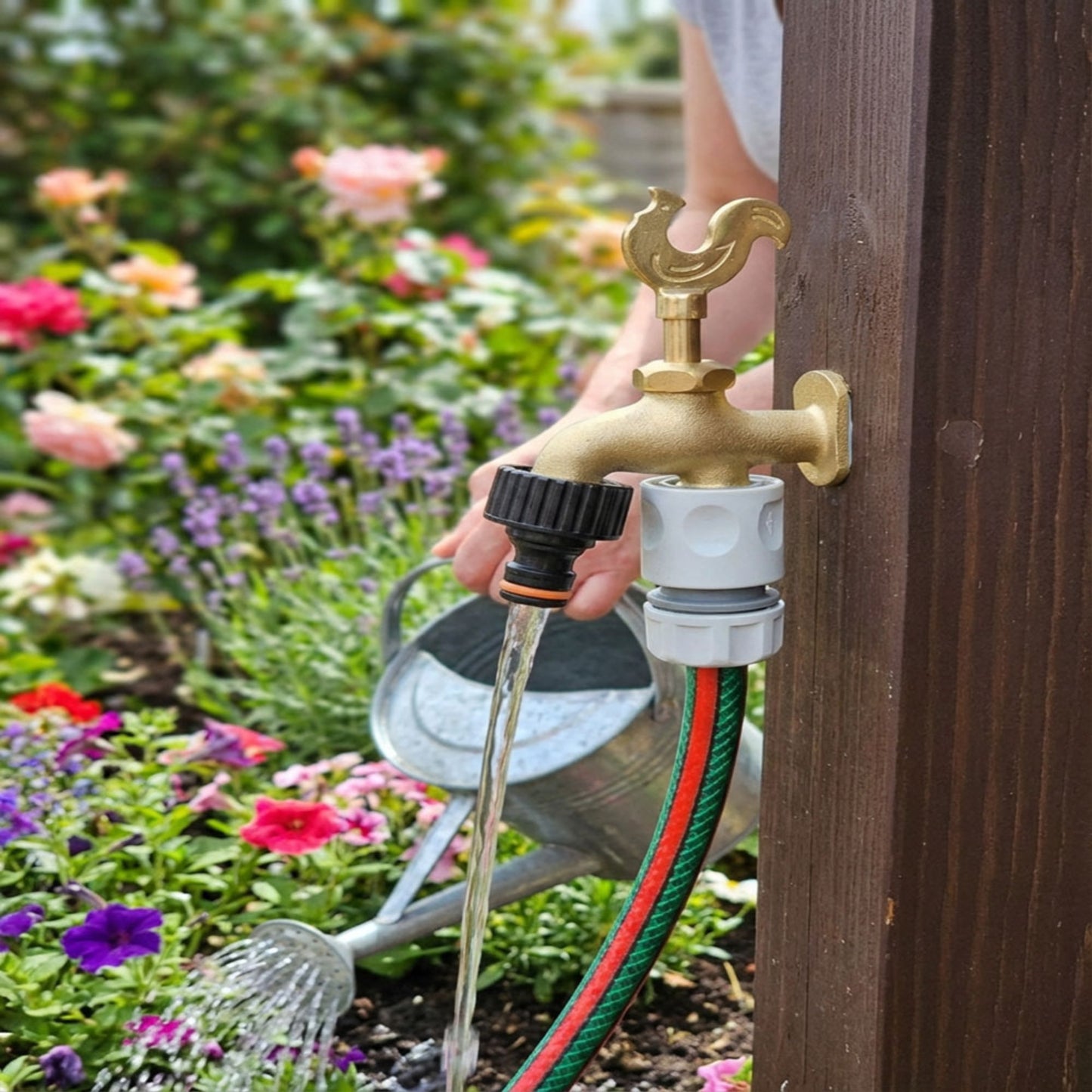 Brass Garden Tap Kit with Hose Connectors – 3/4" BSP Outdoor Bib Tap, Female Tap Connector & Female Hose Connector, Quick Connect Water Tap Set Rooster/Classic Handle