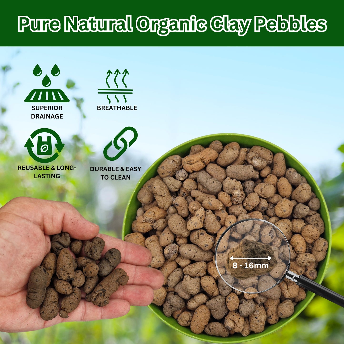 Clay Pebbles for Plant Pots & Hydroponics | LECA Balls Cactus & Succulent Potting Mix, Horticultural Grit, Lava Rock, Decorative Gravel & Drainage for Indoor & Outdoor Plants (1L)