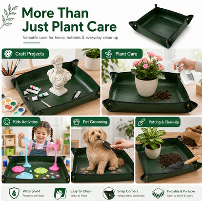 Plant Repotting Mat 100x100cm Waterproof Foldable Gardening Potting Tray with Snap Corners for Indoor Plants, Seedlings, Soil Mixing & Balcony Gardening