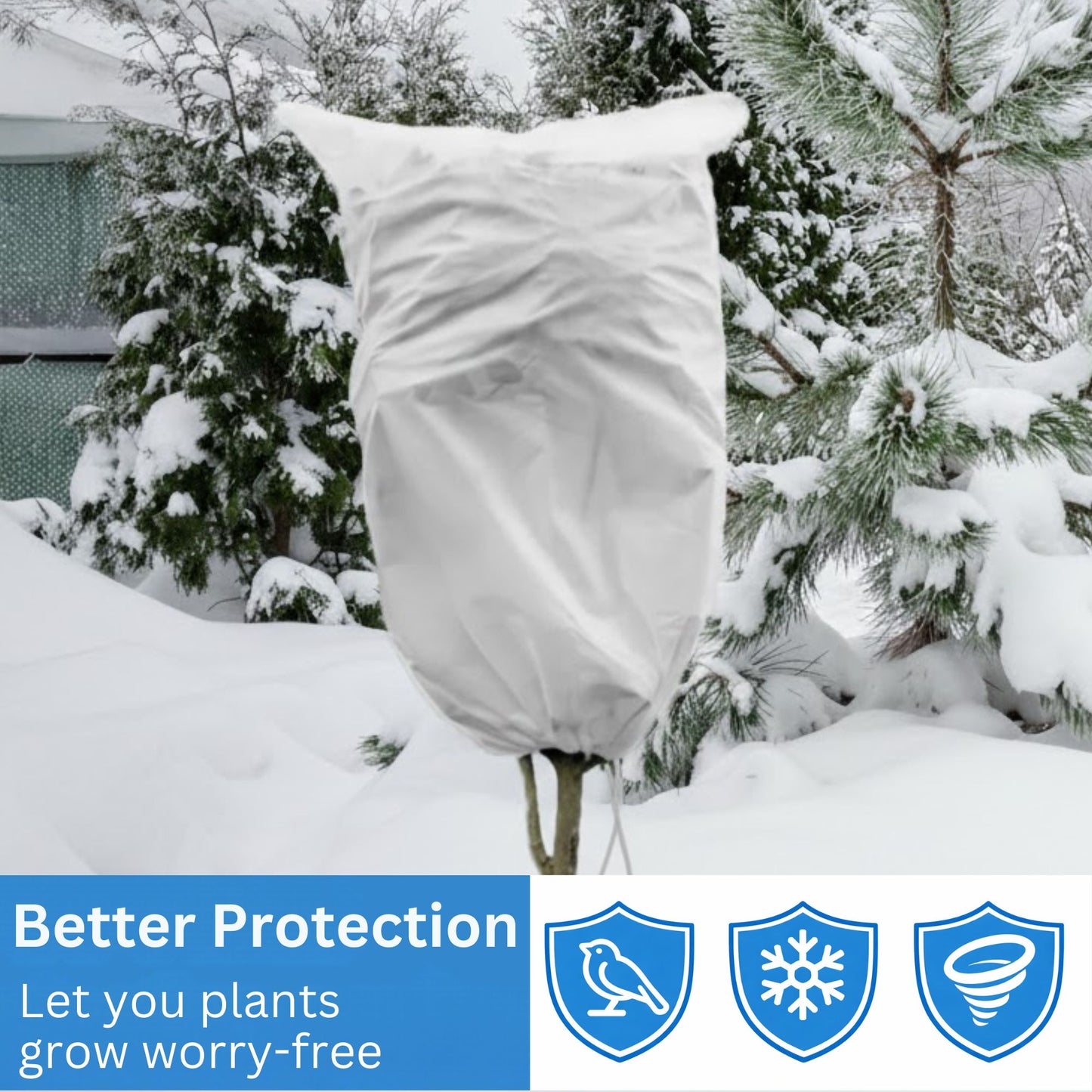 Winter Plant Protection Hood Cover 50GSM Fleece Frost Sack Drawstring
