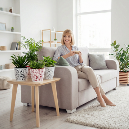 Flower Pot 19cm Decorative Modern Dotted Design Plastic Planter Round Plant Pot