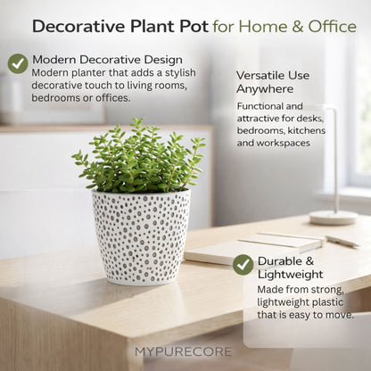 Flower Pot 19cm Decorative Modern Dotted Design Plastic Planter Round Plant Pot