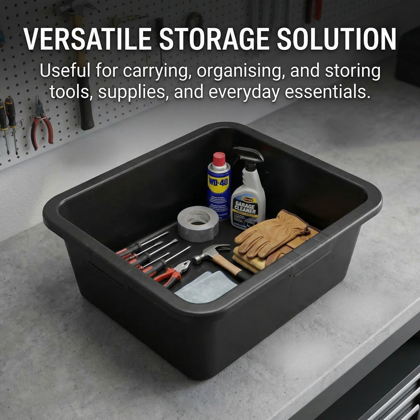 Black Mixing Tub Heavy Duty Rectangular Plastic Utility Container for Mortar Plaster Gardening Storage DIY Use Durable Multi Purpose Tray for Builders Home Garden Workshop