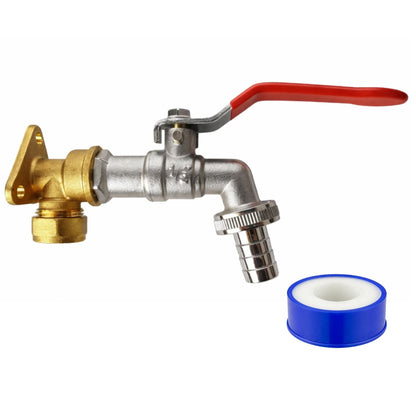 Garden Outdoor Tap Kit with 15mm Brass Compression Wall Plate – Tap Options with Hose Connector Compatibility, PTFE Tape Included for Garden Watering, Irrigation, Outdoor Use