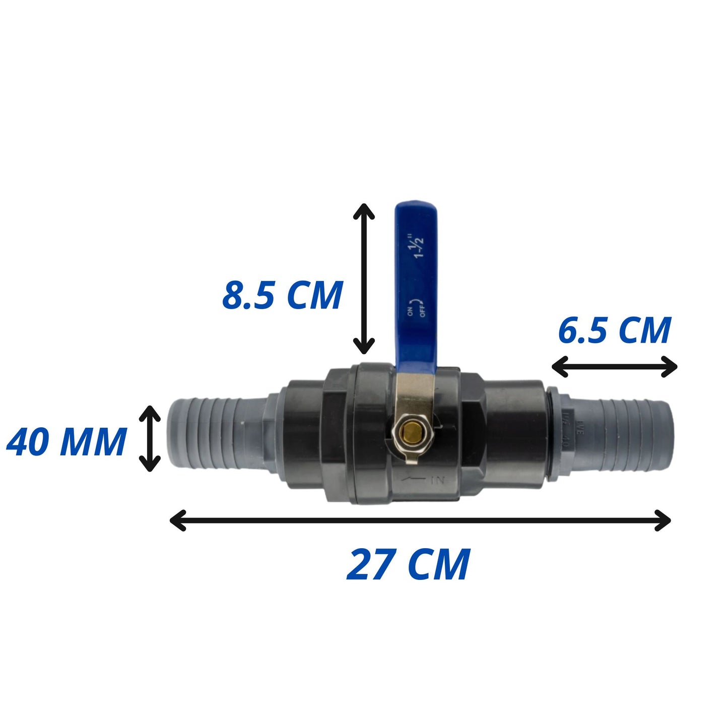 Full Flow Lever Valve 40mm (1.5") for Pond Pumps, Water Pipes or Layflat Hose