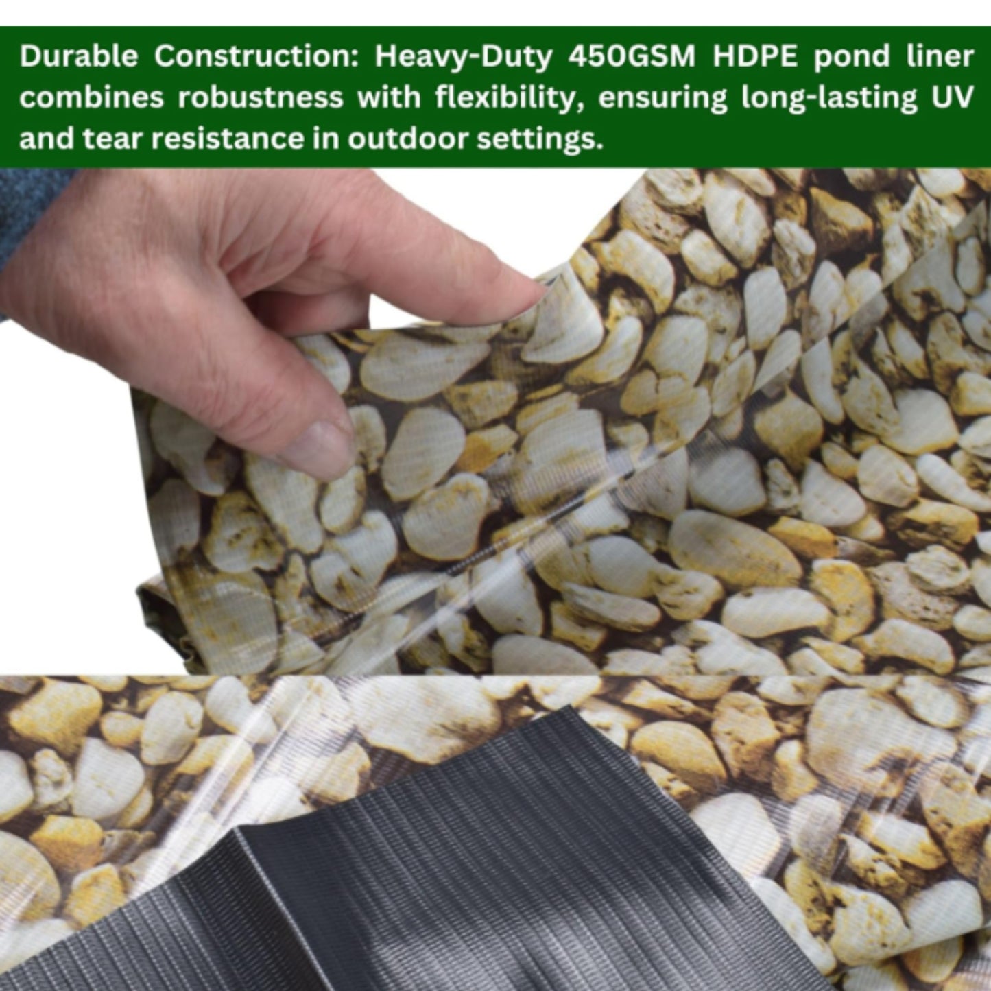 Heavy-Duty 450GSM Pond Liner - Premium HDPE Liner with Pebble Design for Ponds, Waterfalls & Fountains – UV & Tear Resistant – Various Sizes Available