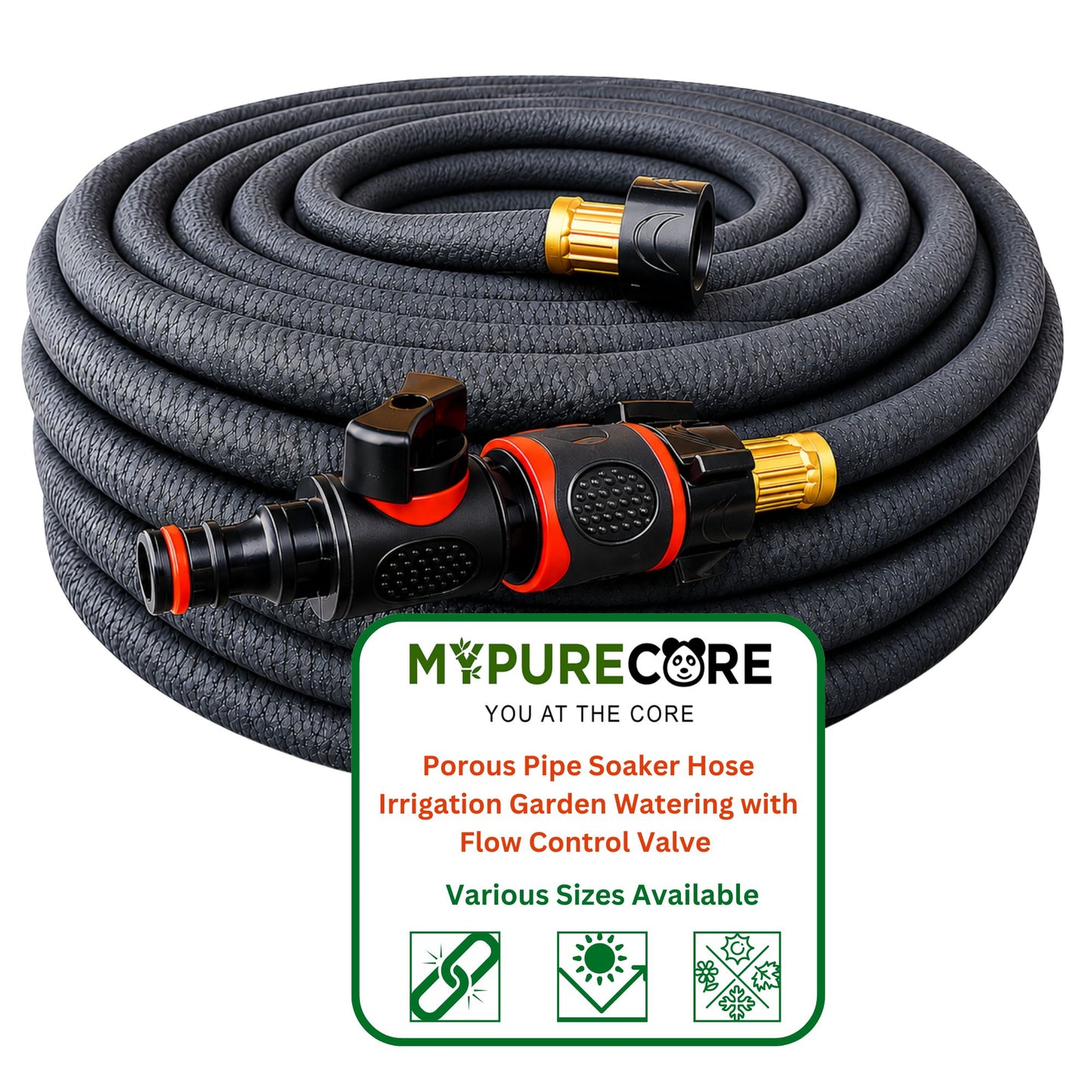 Porous Soaker Hose Irrigation Kit with Flow Control Valve | Flexible Garden Watering Hose Root Irrigation System | 7.5m - 30m