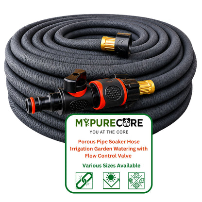 Porous Soaker Hose Irrigation Kit with Flow Control Valve | Flexible Garden Watering Hose Root Irrigation System | 7.5m - 30m