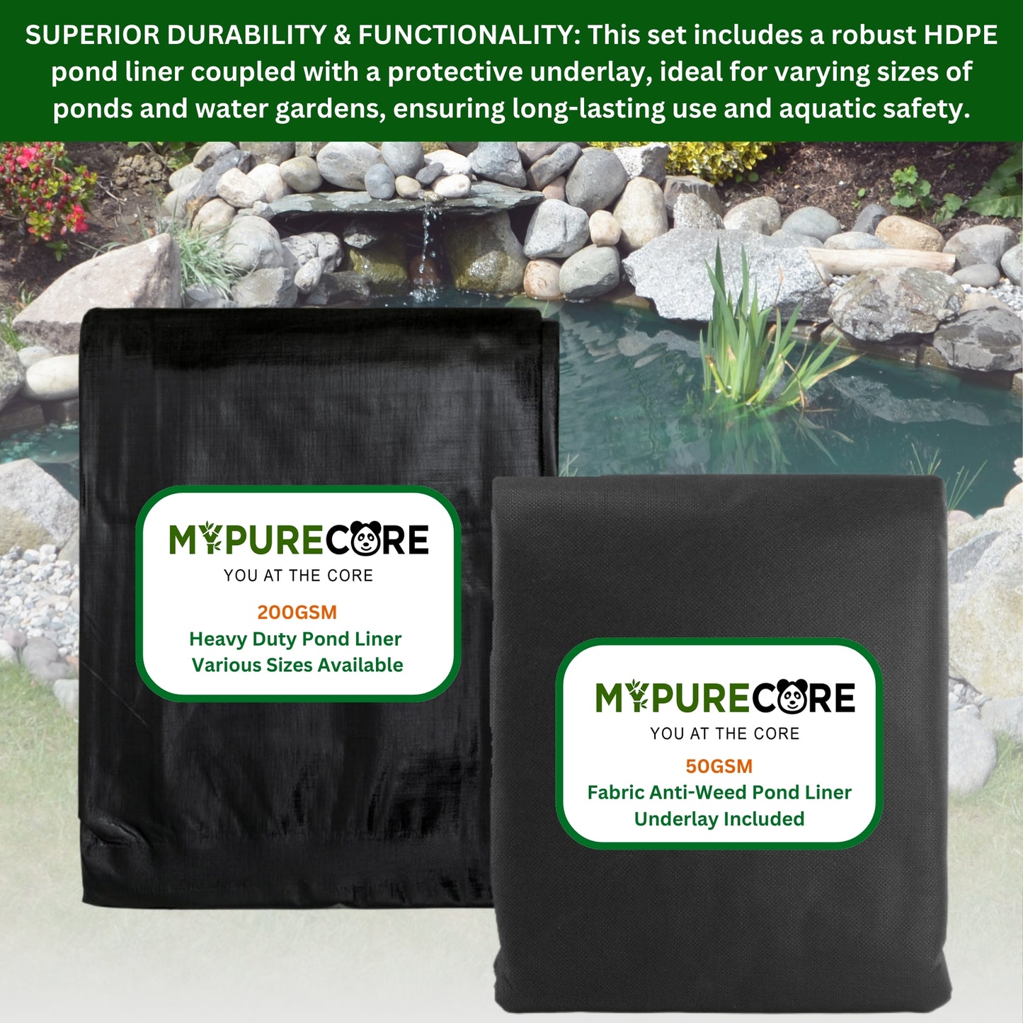 Pond Liner & Underlay Set – HDPE Material, UV & Tear Resistant, Waterproof - Perfect for Small to Large Water Gardens, Wildlife Ponds, and Decorative Features