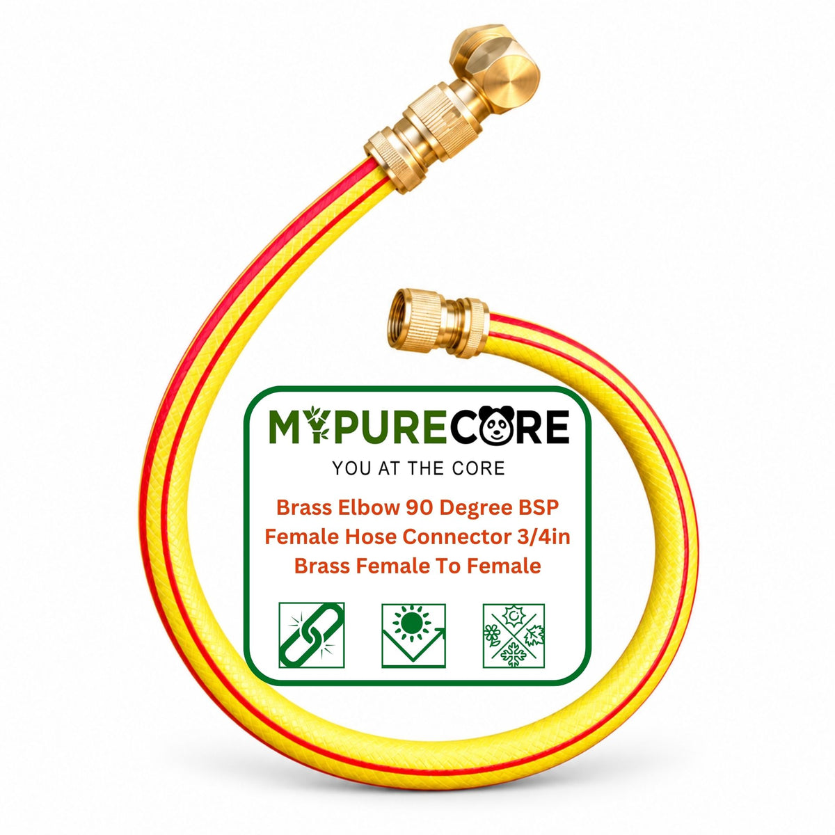 Garden Hose Yellow 6 Layer 1/2" with Brass Quick Connector & 90° Elbow Set