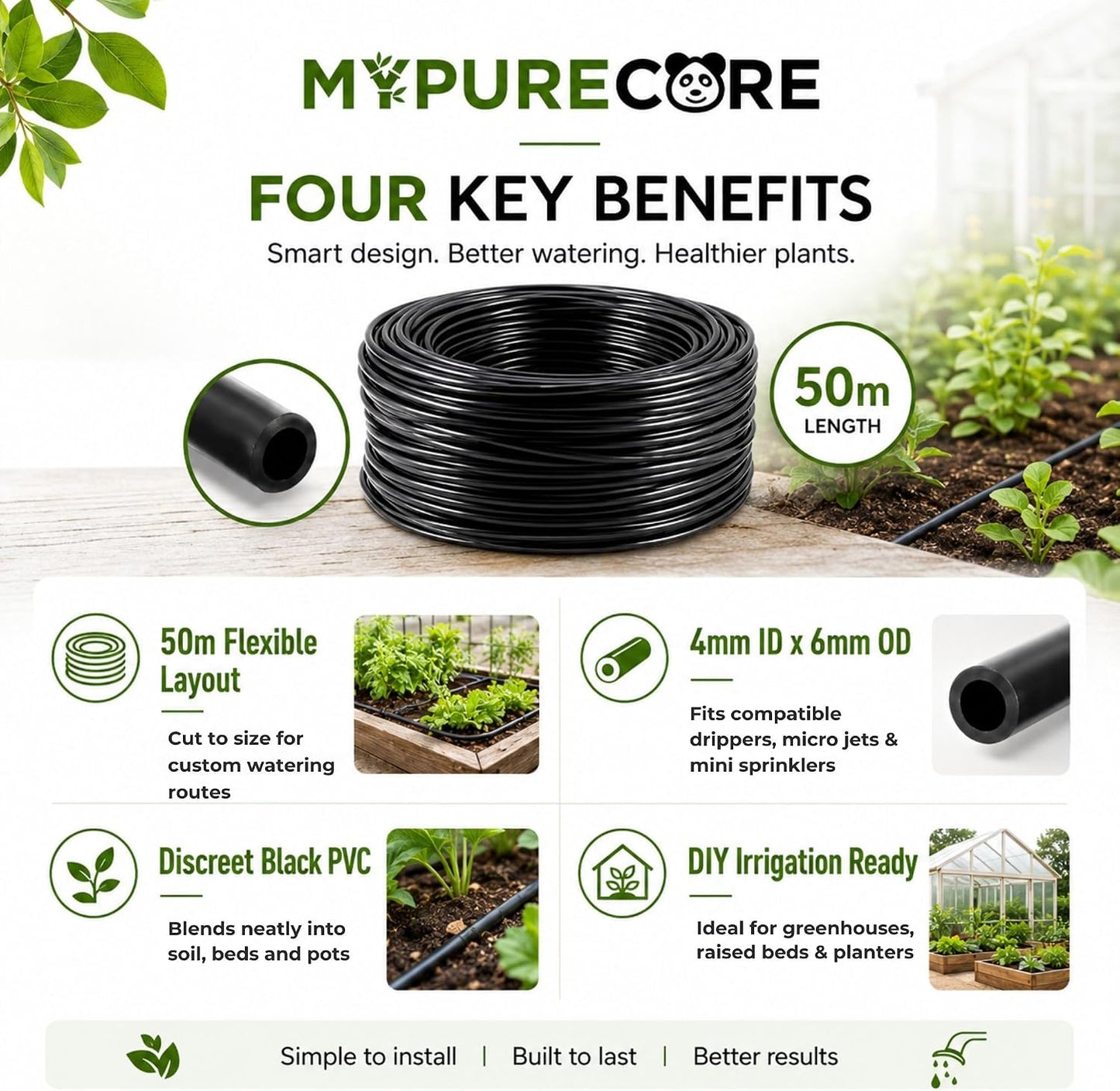 Micro Irrigation Water Pipe Tube – 50m Black Micro Tube 4mm / 6mm – Premium Hose for Garden Watering Systems