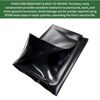 Pond Liner EPDM Rubber Heavy Duty 900GSM Waterproof Fish Pond Membrane Black Multiple Sizes