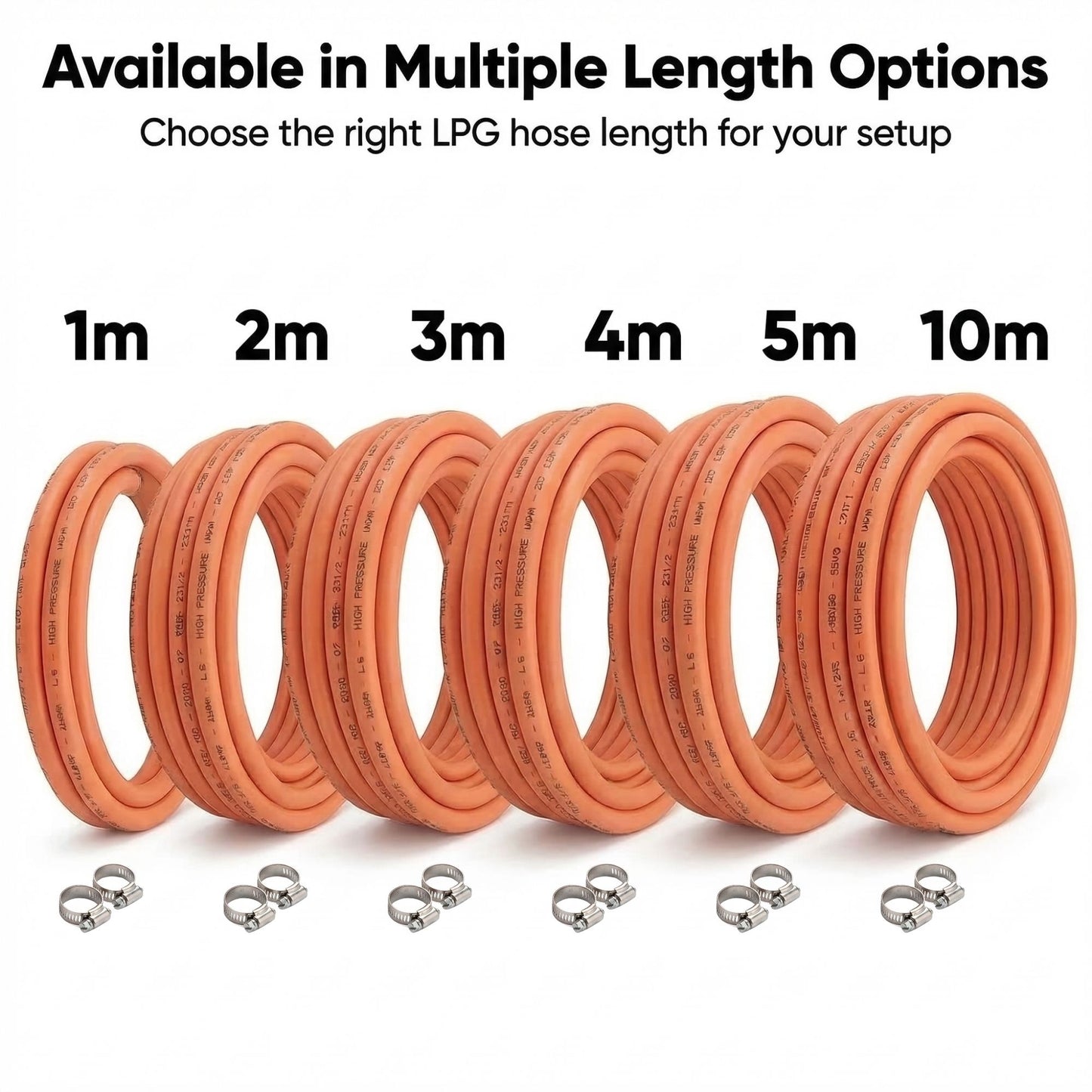 LPG Gas Hose Pipe 8mm with 2 Clips EN16436-1 High Pressure Propane Butane Gas Hose for BBQ Patio Heater Caravan Camping Cooker Gas Bottle Durable Orange Hose