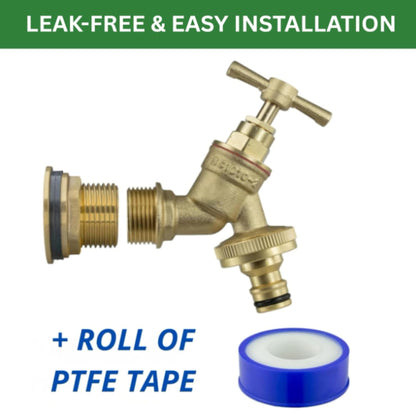 Water Butt Brass Kit 3/4" BSP to 1/2" – Heavy-Duty Brass Tank Connector with Tap Options & Drill Bit for Rainwater Harvesting & IBC Containers