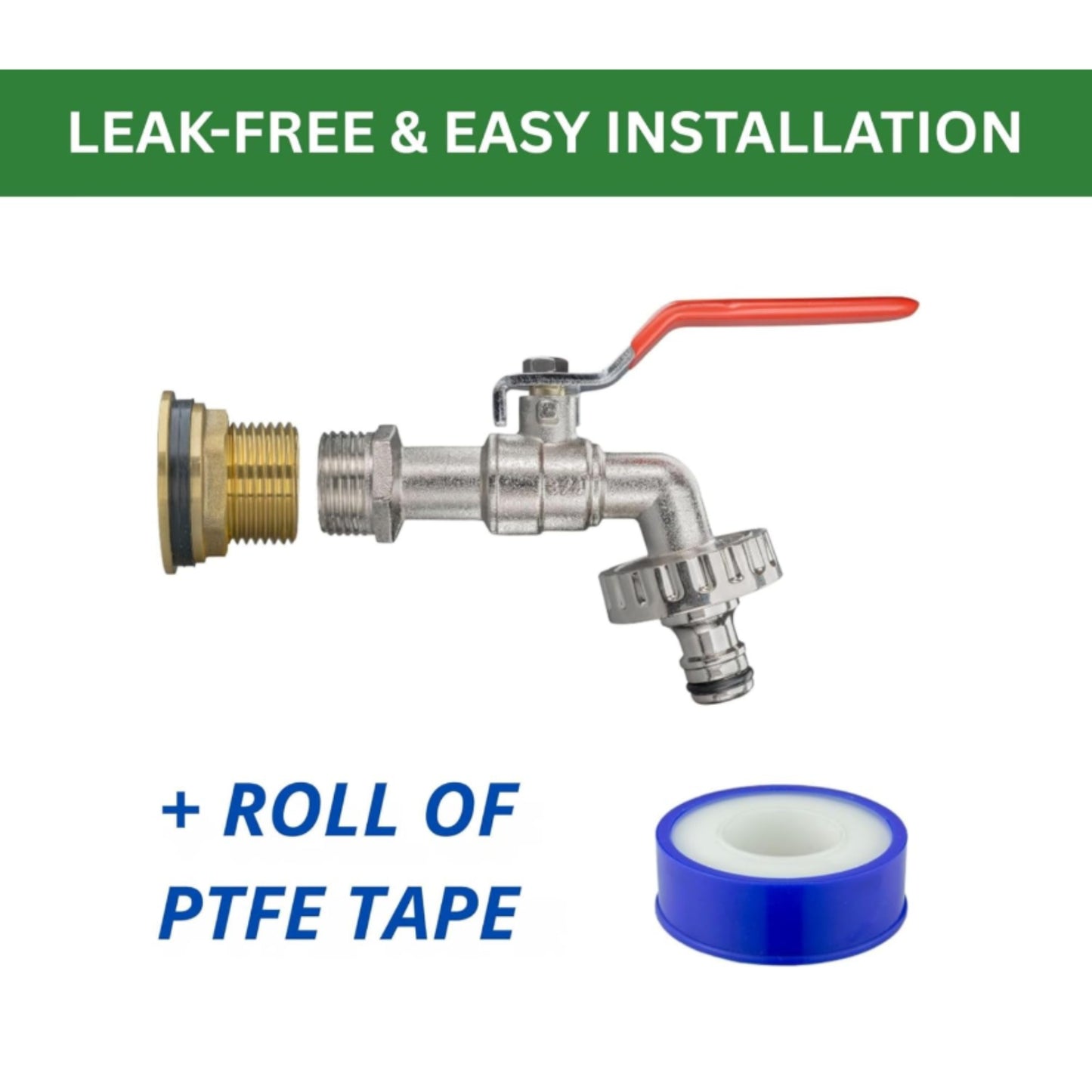 Water Butt Brass Kit 3/4" BSP to 1/2" – Heavy-Duty Brass Tank Connector with PTFE Tape & Lever Tap Options – Rainwater Harvesting, Barrels & IBC Containers