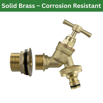 Water Butt Brass Kit 3/4" BSP to 1/2" – Heavy-Duty Brass Tank Connector with Tap Options for Rainwater Harvesting & IBC Containers