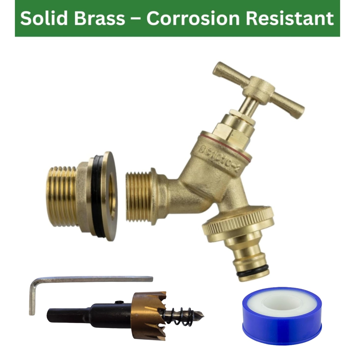 Water Butt Brass Kit 3/4" BSP to 1/2" – Heavy-Duty Brass Tank Connector with Tap Options & Drill Bit for Rainwater Harvesting & IBC Containers