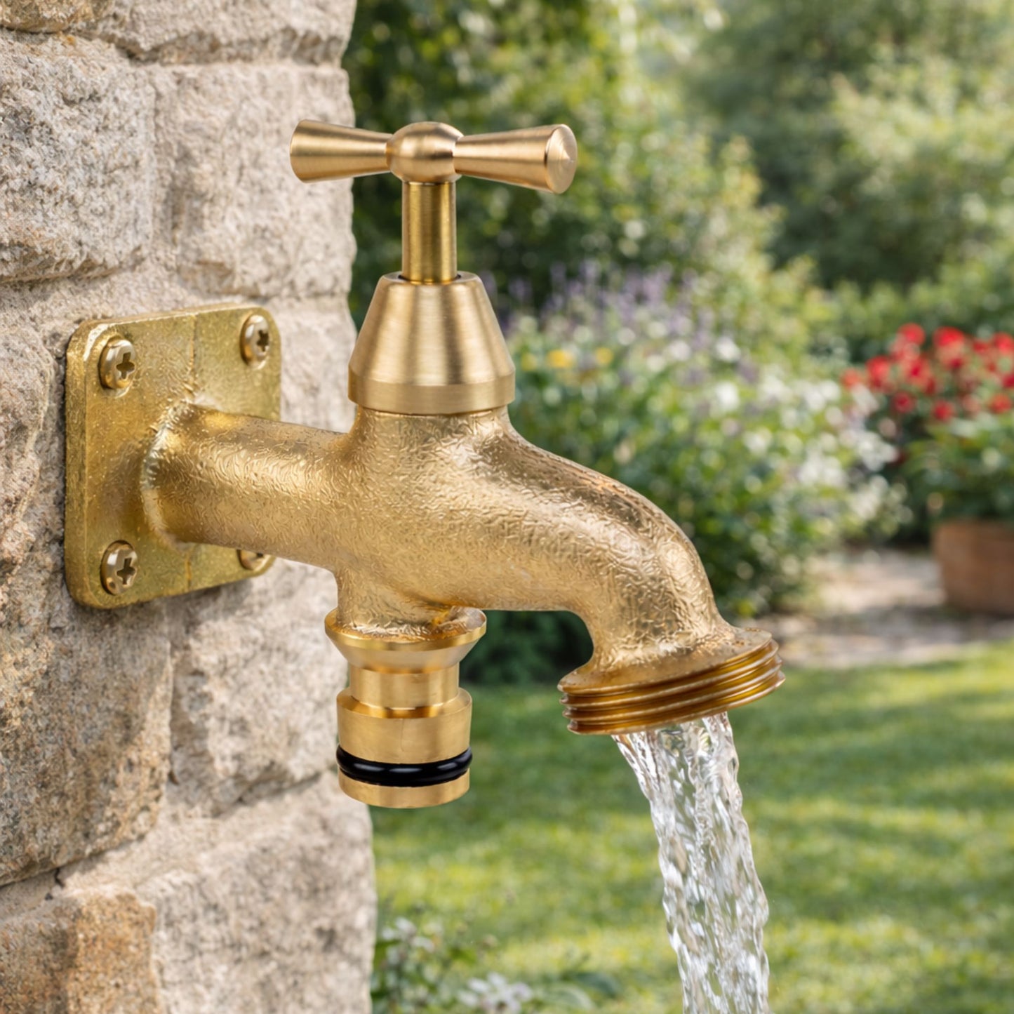 Brass Bib Tap 3/4" BSP Thread - Garden Tap with Quick Connect Inlet Outdoor