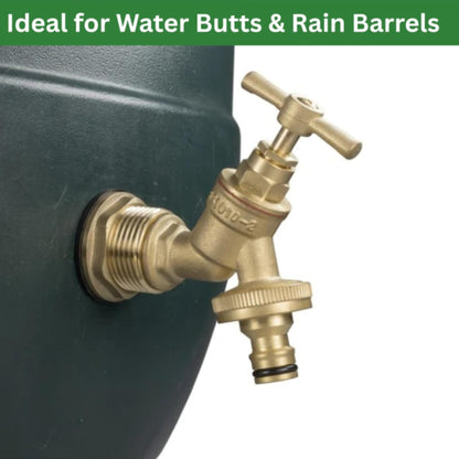 Water Butt Brass Kit 3/4" BSP to 1/2" – Heavy-Duty Brass Tank Connector with Tap Options for Rainwater Harvesting & IBC Containers
