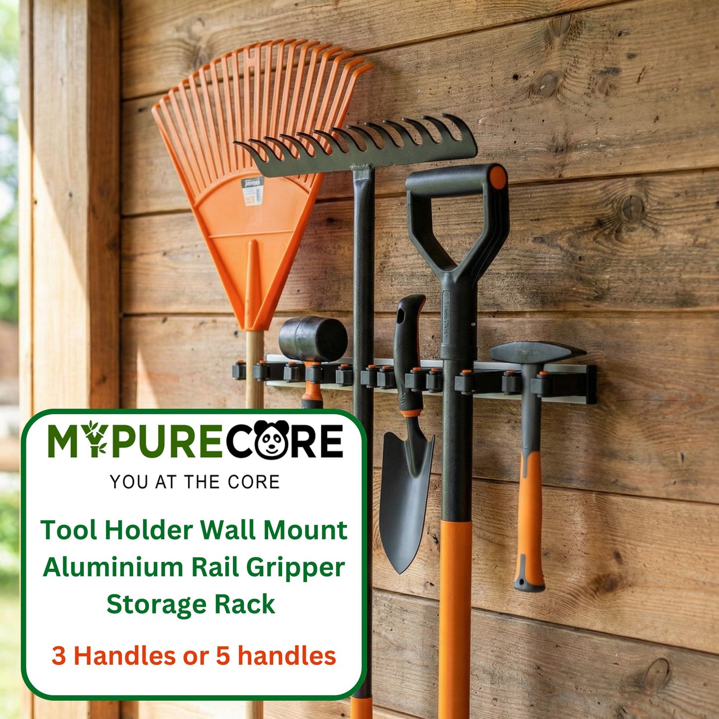 Tool Holder Wall Mount Aluminium Rail Gripper Storage Rack 3 or 5 Handles
