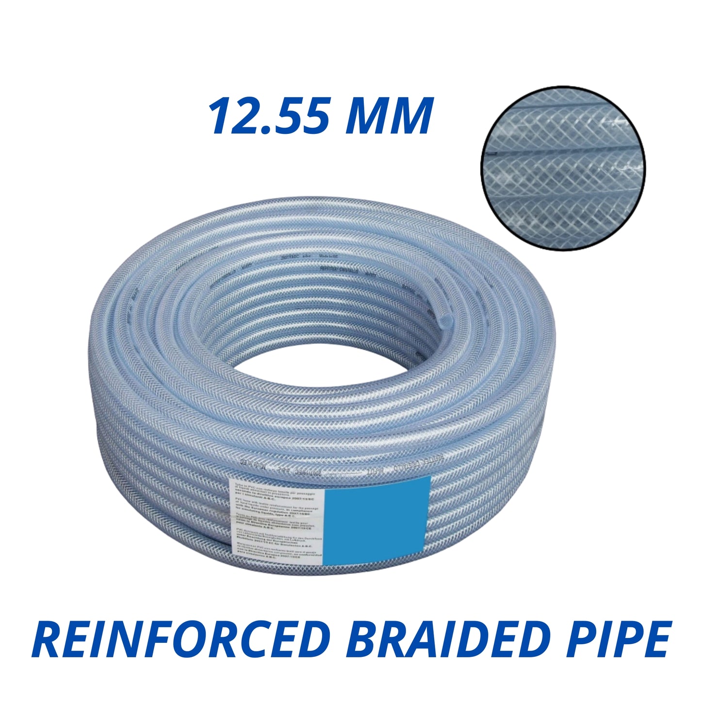 Clear Reinforced PVC Hose Pipe 12.5mm with 2 Quick Connectors – Durable 4-Layer Food Safe Garden Water Hose for Liquids, Aquariums, Ponds & Irrigation