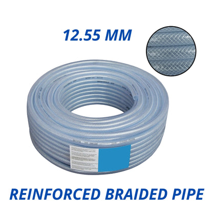 Clear Reinforced PVC Hose Pipe 12.5mm with 2 Quick Connectors – Durable 4-Layer Food Safe Garden Water Hose for Liquids, Aquariums, Ponds & Irrigation